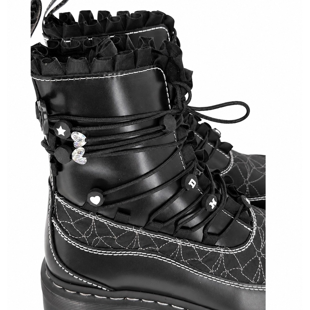 Dr. Martens Jadon Frill Black Leather Platform Boots Stitch Charms 8 Goth 111-04 - Picture 12 of 12